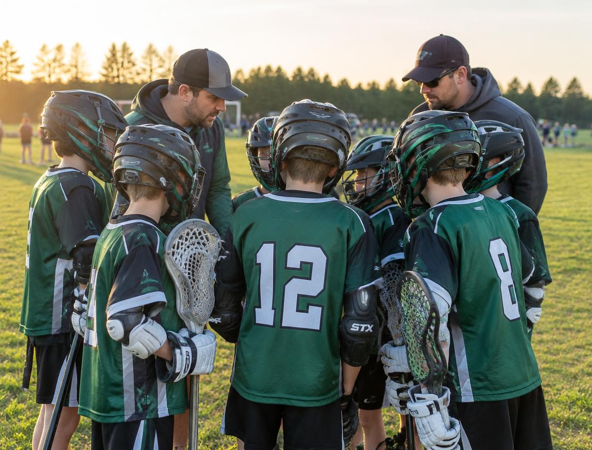 Rams youth lacrosse team huddle